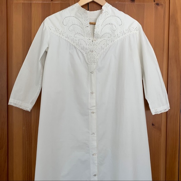 Edwardian White Cotton button up dress Embroidered - Picture 10 of 16